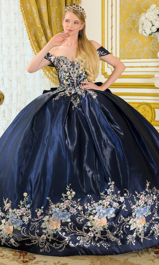 Elizabeth K GL3792 - Floral Embellished Pleated Ballgown