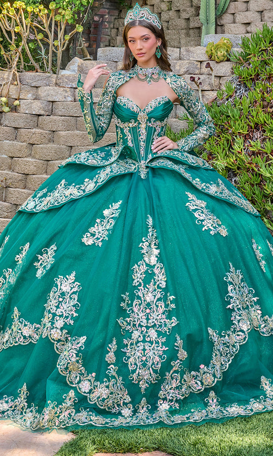 Elizabeth K GL3800 - Long Sleeve Bolero V-Neck Layered Ballgown
