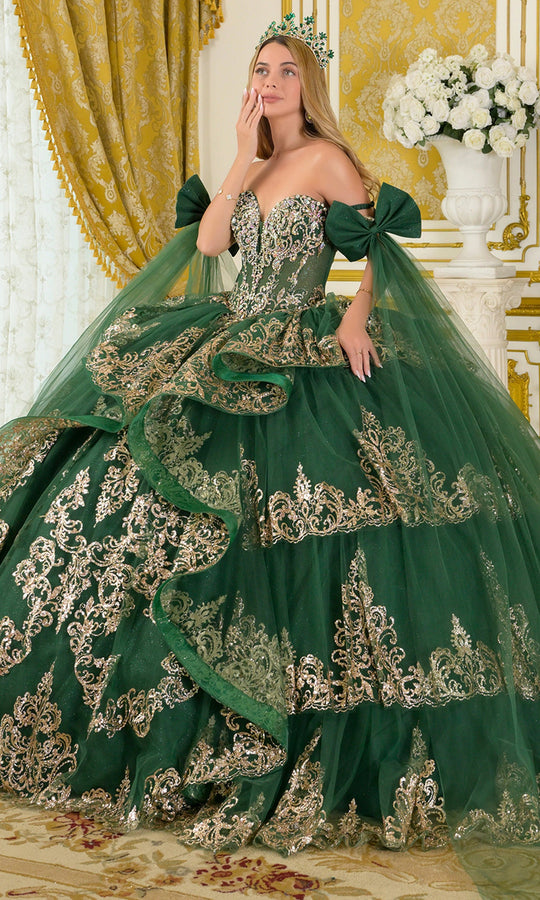Elizabeth K GL3801 - Sequin Embroidered Ballgown with Detachable Bows