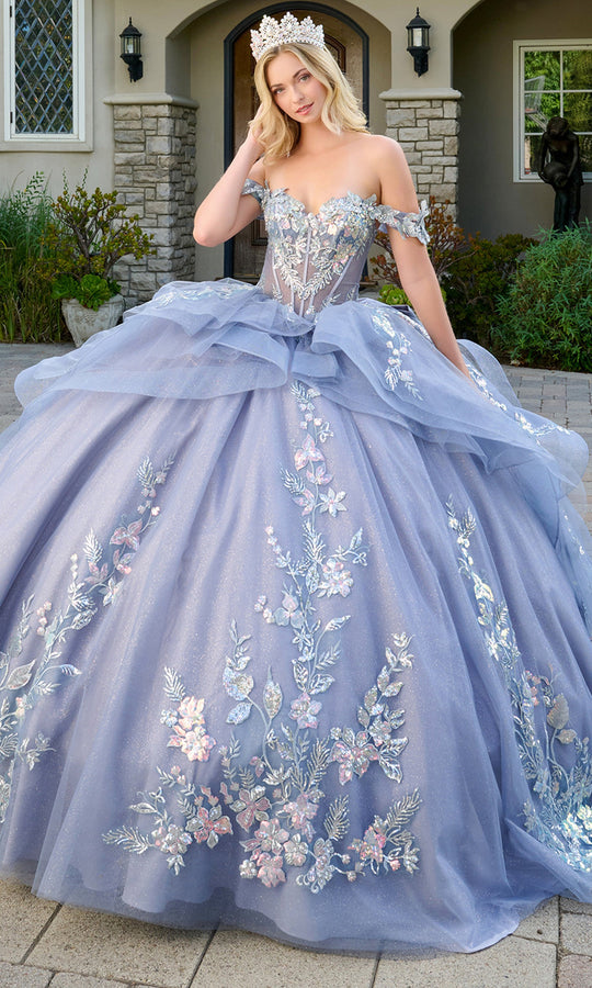 Elizabeth K GL3802 - Off Shoulder Ballgown with 3D Butterfly Applique