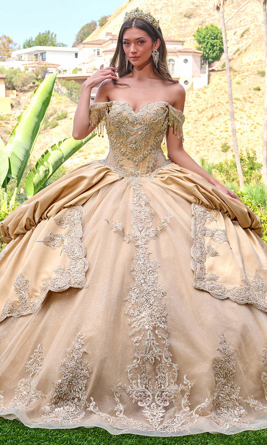 Elizabeth K GL3810 - Bubble-Hem Overskirt Embroidered Ballgown