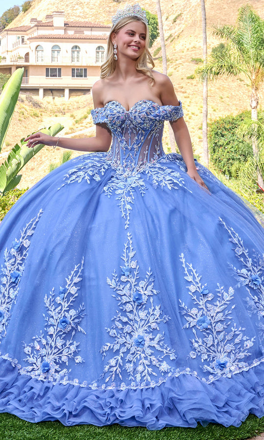 Elizabeth K GL3812 - Illusion Corset Embroidered Gown with Ruffle Hem