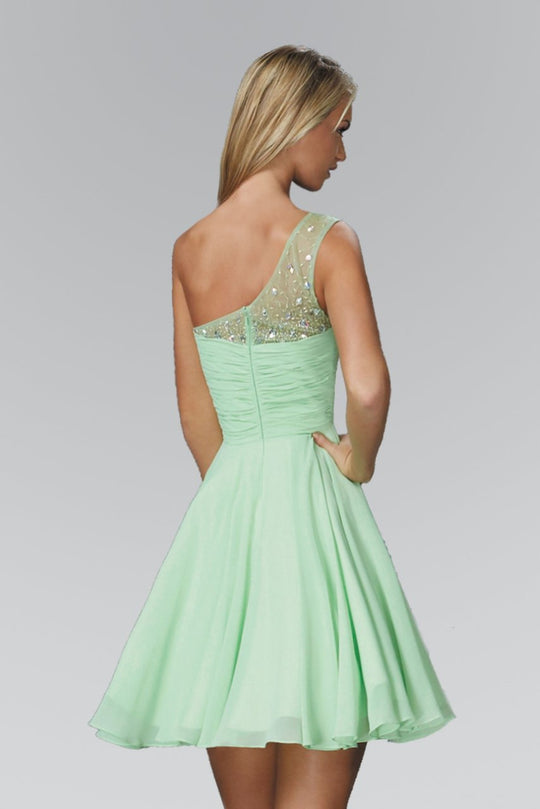 Elizabeth K - GS2020 Beaded Asymmetric Neck Chiffon Dress