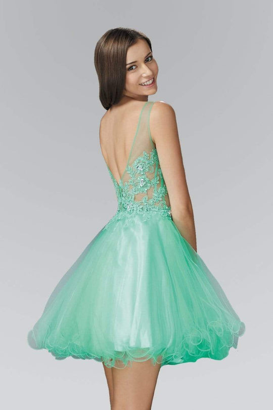Elizabeth K - GS2156 Embellished Illusion Bateau Neck Tulle Dress