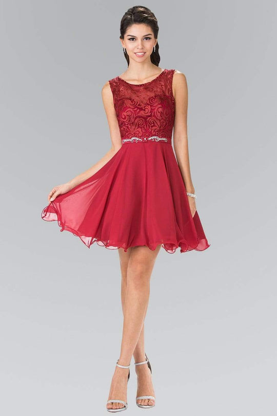 Elizabeth K - GS2314 Sleeveless Lace Bodice A-Line Short Dress