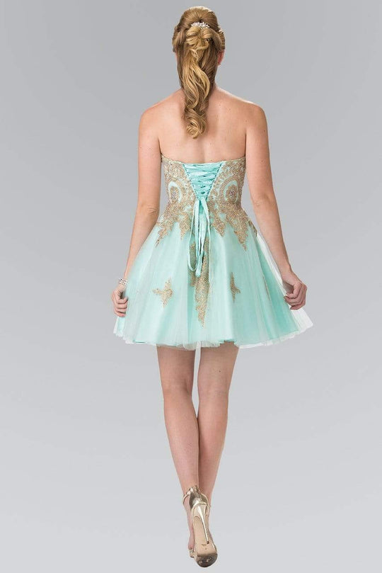 Elizabeth K - GS2371 Strapless Sweetheart Gold Lace Applique Dress