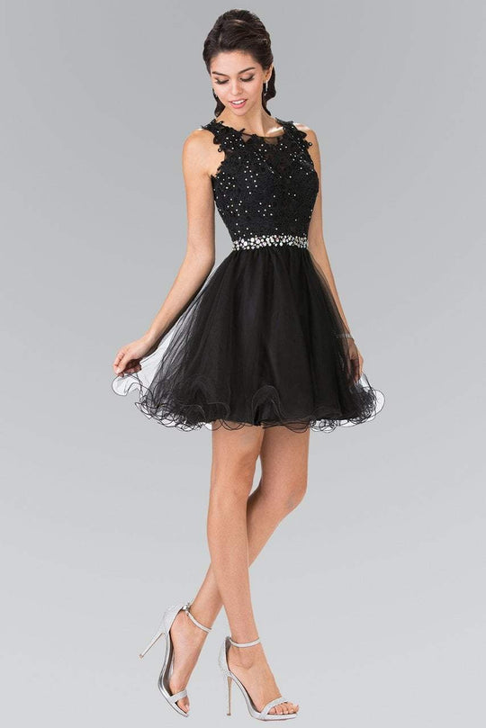 Elizabeth K - GS2375 Lace Illusion A-Line Tulle Short Dress