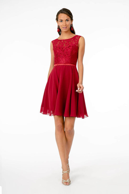 Elizabeth K - GS2807 Lace Bodice Corset Back Chiffon Dress