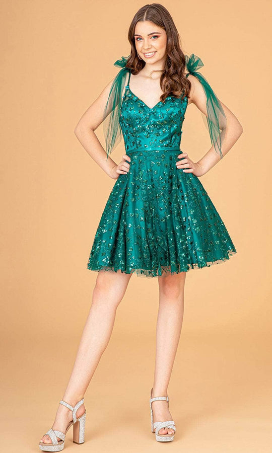 Elizabeth K GS3088 - Sheer Shoulder Bow Cocktail Dress