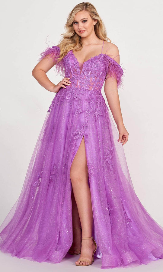 Ellie Wilde EW34066 - Crystal Feather Trim A line Prom Dress