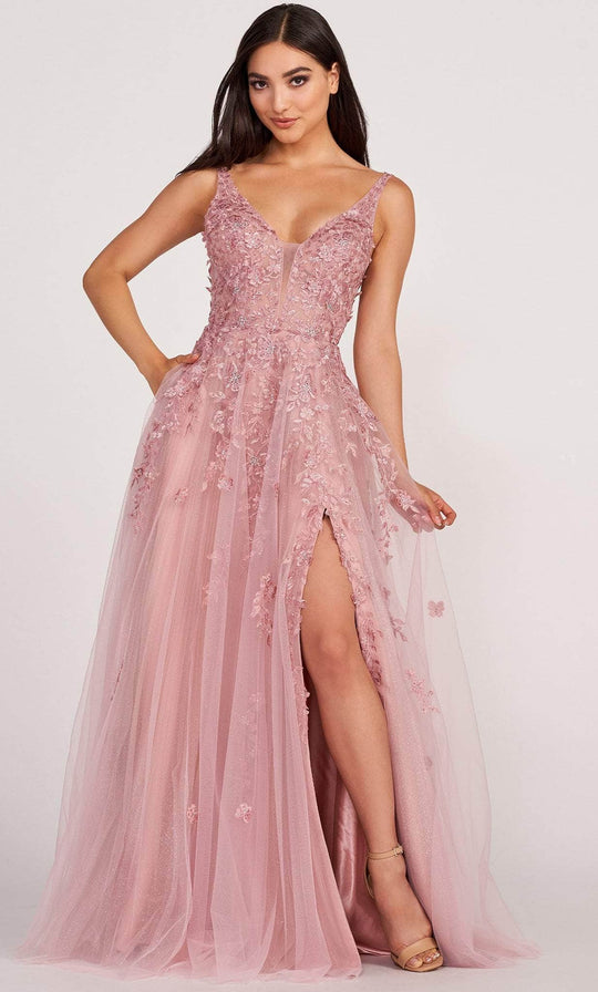 Ellie Wilde EW34103 - Lace Appliqued V-Neck Prom Gown