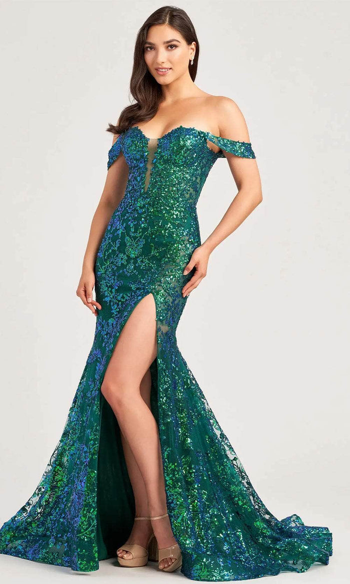Ellie Wilde EW35014 - Off-Shoulder Sequins Evening Dress Prom Dresses 00 / Emerald