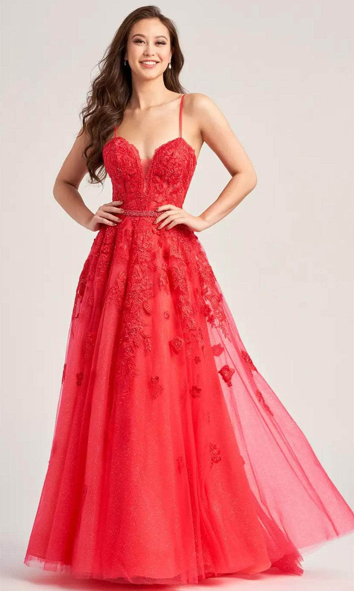 Ellie Wilde EW35016 - Fitted Floral Evening Dress Evening Dresses 00 / Strawberry