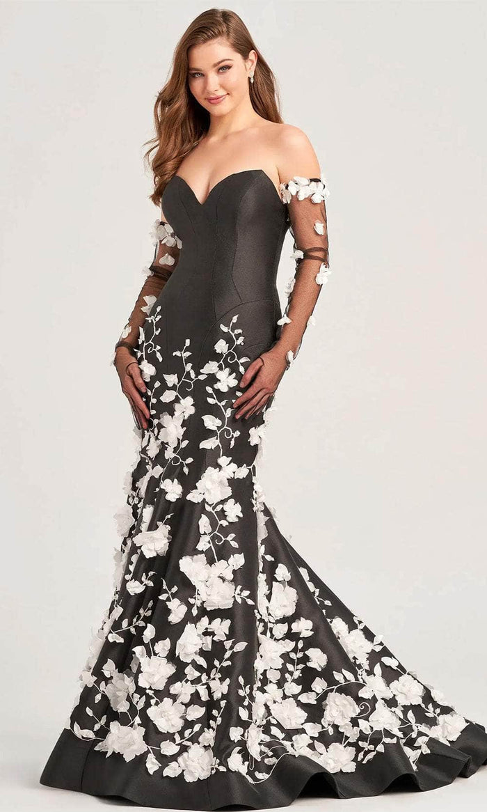 Ellie Wilde EW35036 - Strapless Three-Dimensional Embellished Prom Gown Prom Dresses 00 / Black/White