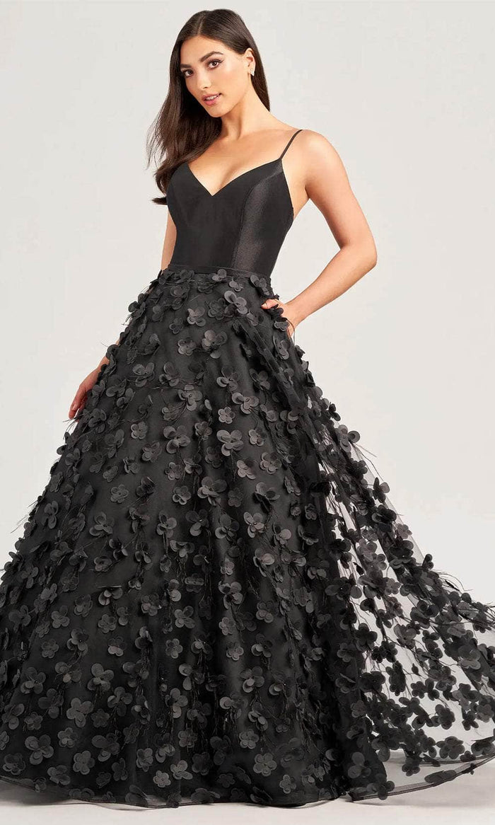 Ellie Wilde EW35037 - V-Neck Floral Ballgown Ball Gowns 00 / Black