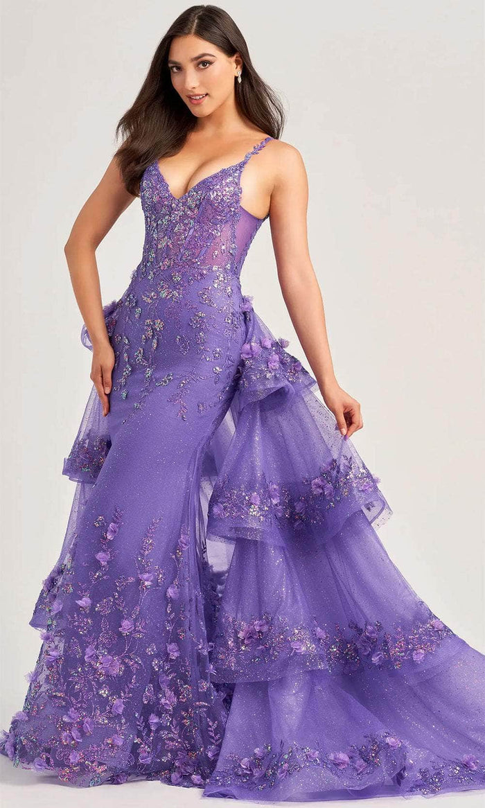Ellie Wilde EW35045 - V-Neck Fitted Evening Dress Prom Dresses 00 / Iris