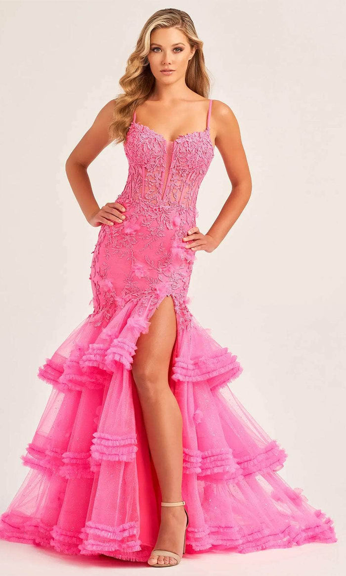 Ellie Wilde EW35050 - Embroidered Corset Bodice Prom Gown Prom Dresses 00 / Hot Pink
