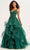 Ellie Wilde EW35119 - Floral Plunging V-Neck Ballgown Prom Dresses 00 / Emerald