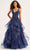 Ellie Wilde EW35119 - Floral Plunging V-Neck Ballgown Prom Dresses 00 / Navy Blue