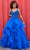 Ellie Wilde EW35119 - Floral Plunging V-Neck Ballgown Prom Dresses 00 / Royal Blue