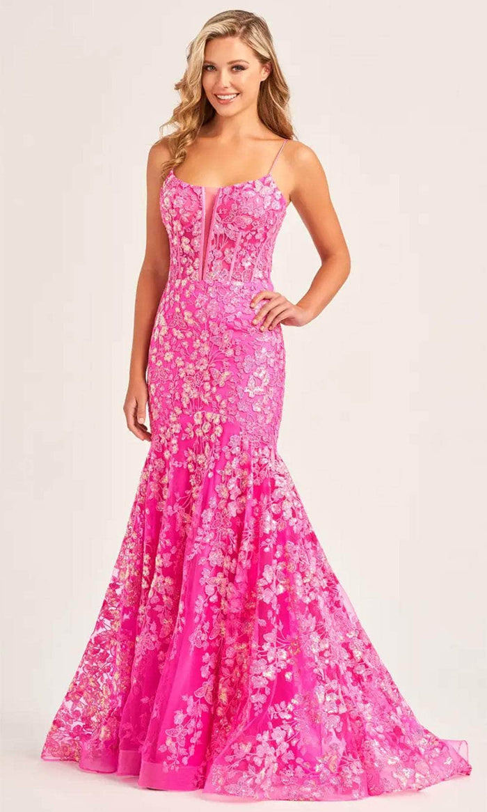 Ellie Wilde EW35203 - Plunging Scoop Mermaid Evening Dress Evening Dresses 00 / Hot Pink