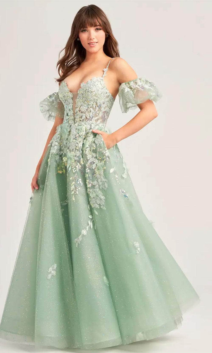 Ellie Wilde EW35205 - Lace Applique Embellished Corset Bodice Prom Gown Prom Dresses 00 / Sage