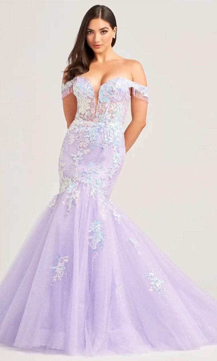 Ellie Wilde EW35219 - Off-Shoulder Sequin Embellished Prom Gown Prom Dresses 00 / Lilac