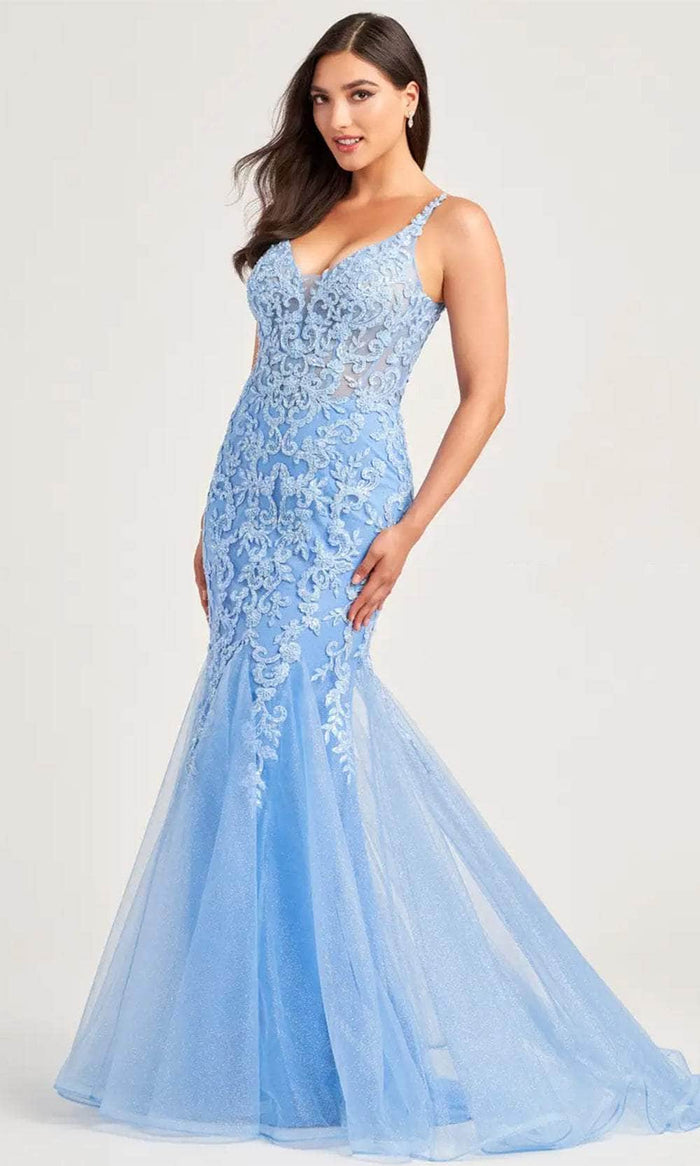 Ellie Wilde EW35227 - Mermaid Sheer Evening Dress Prom Dresses 00 / Bluebell