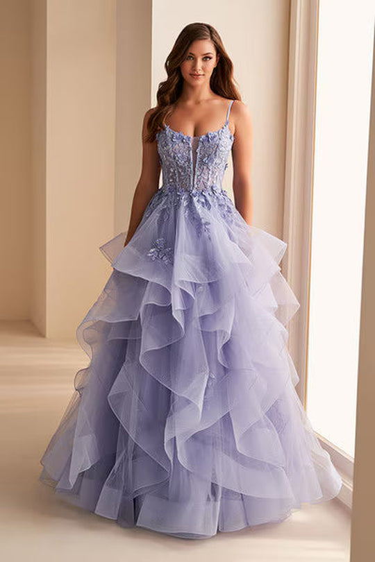 Ellie Wilde EW36225 - Ruffled Skirt Scoop Neck Prom Dress
