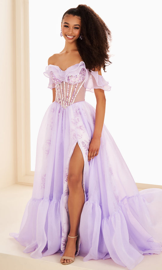 Ellie Wilde EW37029 - Ruffled Hem Beaded Illusion Corset Gown