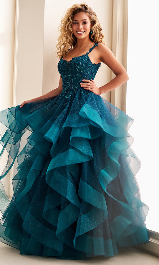 Ellie Wilde EW37128 - Beaded Lace Ballgown with Ruffle Skirt