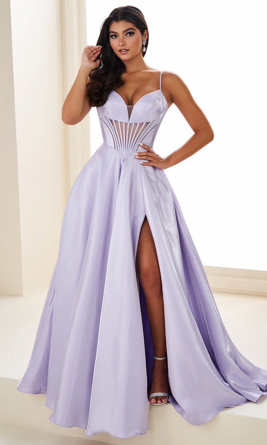 Ellie Wilde EW37226 - Corset Bodice Satin Sleeveless Gown with Slit