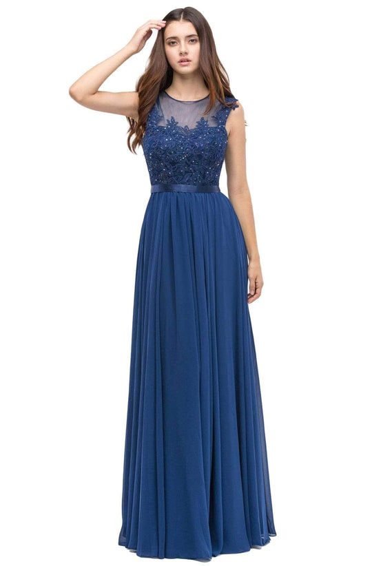 Eureka Fashion - 3611 Cap Sleeve Illusion Detailed Prm Gown Bridesmaid Dresses 2XL / Navy