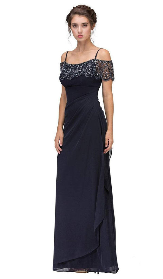 Eureka Fashion - 3937 Beaded Off-Shoulder Chiffon Sheath Dress