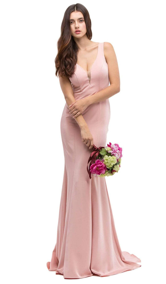 Eureka Fashion - 6010 Illusion Plunging  V Neck Mermaid Simple Prom Gown