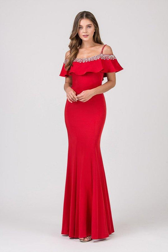 Eureka Fashion - 7333 Bejeweled Ruffle Overlay Mermaid Gown