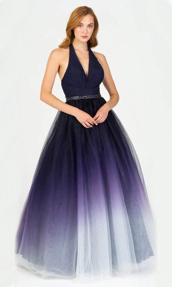 Eureka Fashion 8777 - Halter Neck Open Back Ballgown Ball Gowns XS / Navy