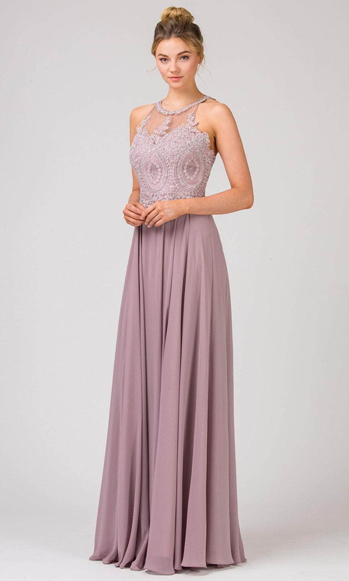 Eureka Fashion 9106 - Embroidered Jewel Neck Prom Dress Prom Dresses XS / Mocha