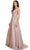 Eureka Fashion 9606 - V-Neck Lace Jersey Prom Gown Prom Dresses XL / Mocha