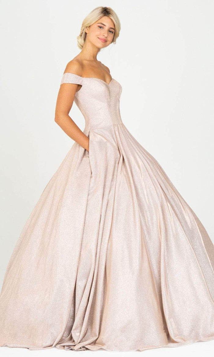 Eureka Fashion 9677 - Metallic Off-Shoulder Ballgown Ball Gowns XS / Rose Gold
