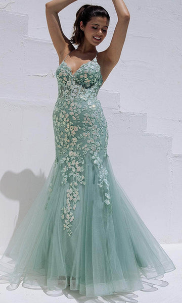 knee length dresses for ladies GLS Sequin Mermaid Long Prom Dress in Aqua - Spaghetti Strap, Illusion Sweetheart Neckline