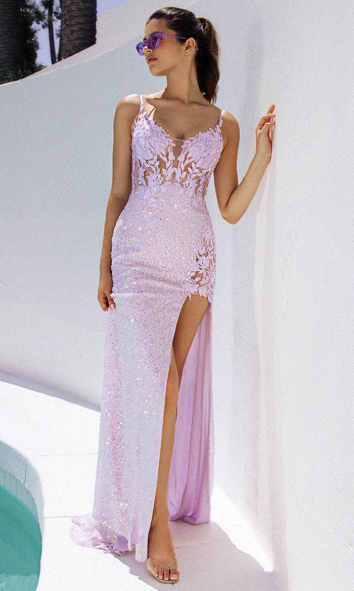 Eureka Fashion 9790 - Sequin Embellished Sleeveless Prom Dress Prom Dresses XS / Lilac