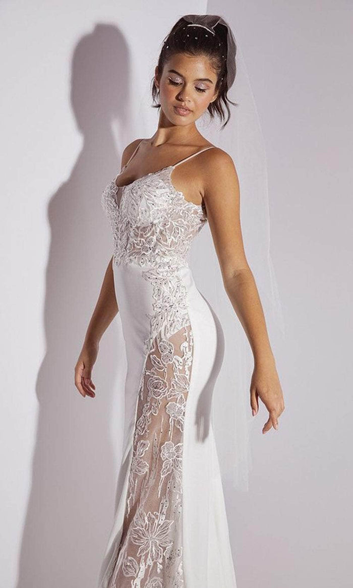 Eureka Fashion 9889W - Floral Lace Embellished Sleeveless Prom Dress Prom Dresses XS / Off White