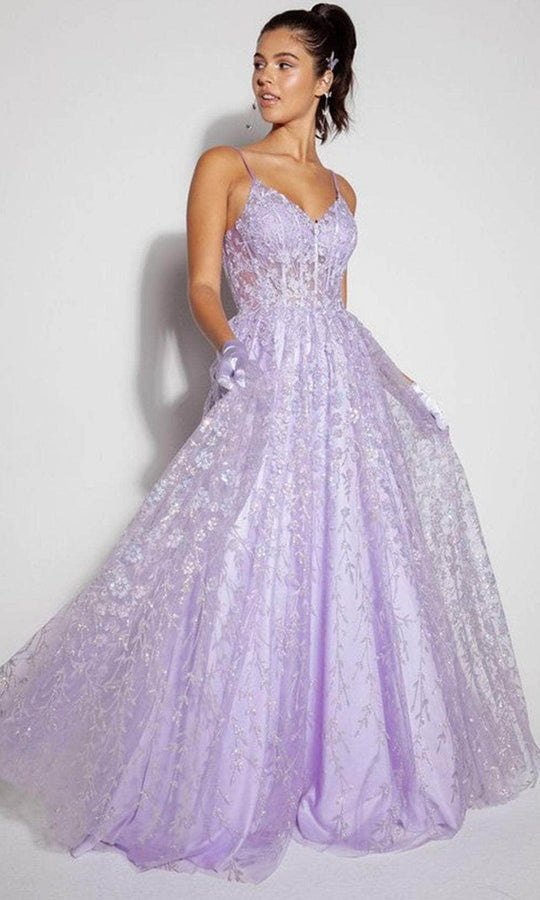 Eureka Fashion 9908 - Floral Glitter A-Line Prom Gown