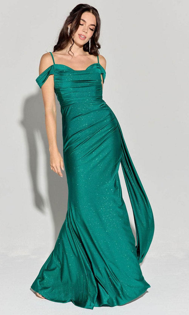 Eureka Fashion EK107 - Long Stretch Jersey Sheath Dress - Draped Off-Shoulder Sleeves, Ruched Bodice, High Slit, Floor-Length Skirt 3XL / Emerald Eureka Fashion EK107 - Long Stretch Jersey Sheath Dress - Draped Off-Shoulder Sleeves, Ruched Bodice, High Slit, Floor-Length Skirt 3XL / Emerald