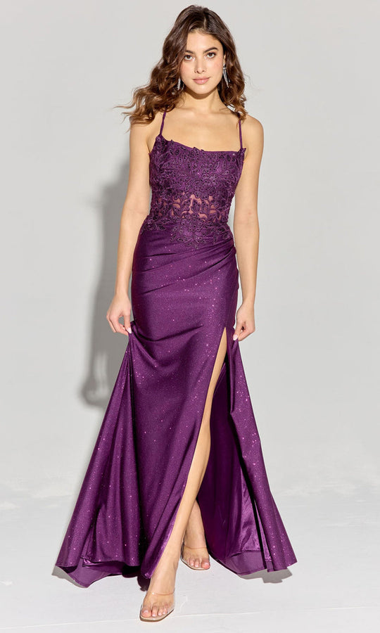 Eureka Fashion EK129 - Scoop Neck Embroidered Sheath Gown