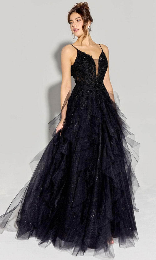 Eureka Fashion EK188 - Floral Applique Ballgown with Ruffles