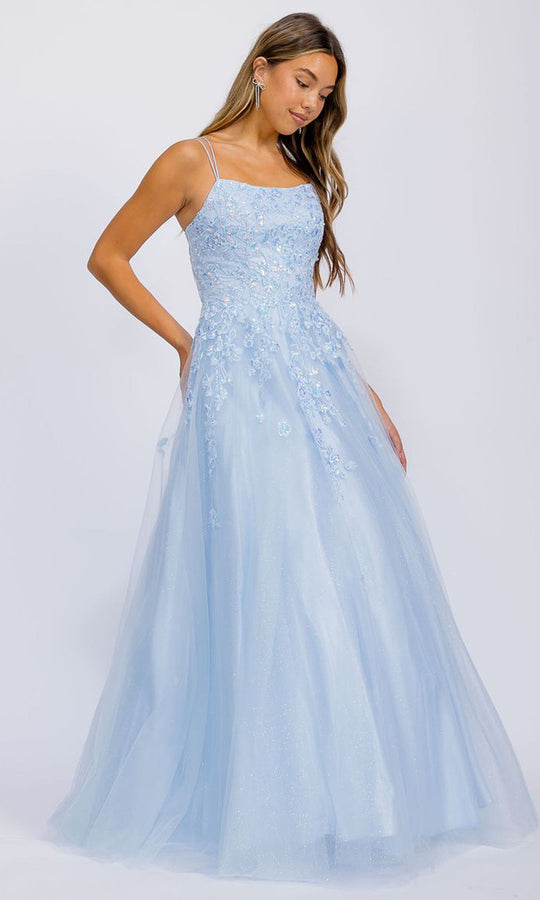 Eureka Fashion EK197 - Floral Embroidered Scoop Neck Prom Gown