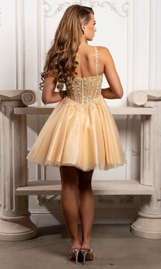 May Queen MQ2231 - Embroidered Illusion Bodice Flared Cocktail Dress