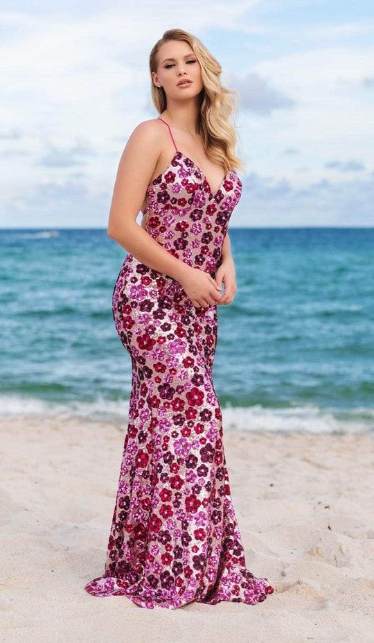 Faviana 11000 - Floral Sequin Prom Gown